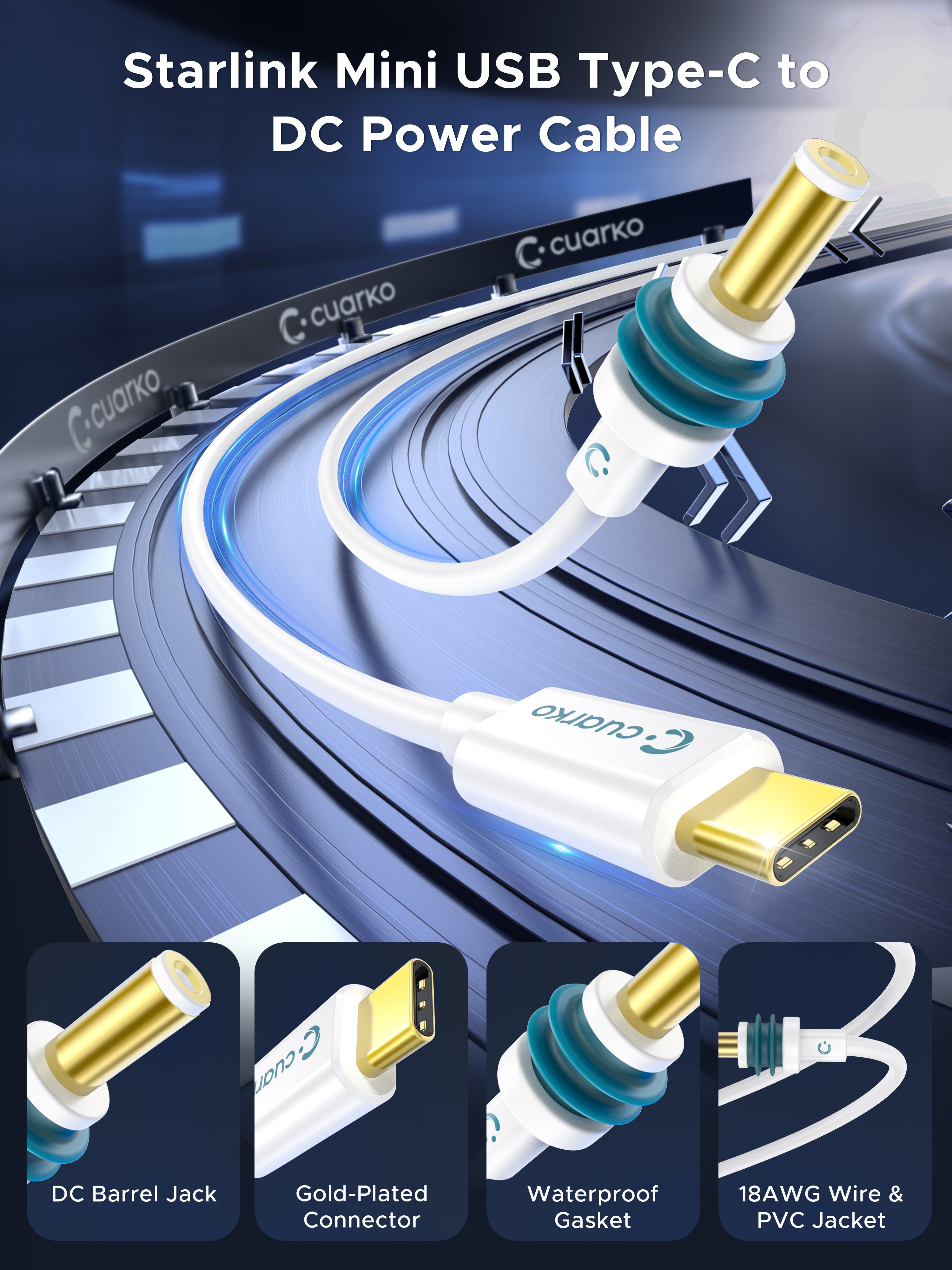 Starlink MINI Waterproof USB C to DC Power Cable 6.6ft | 16.6ft | 33.2ft