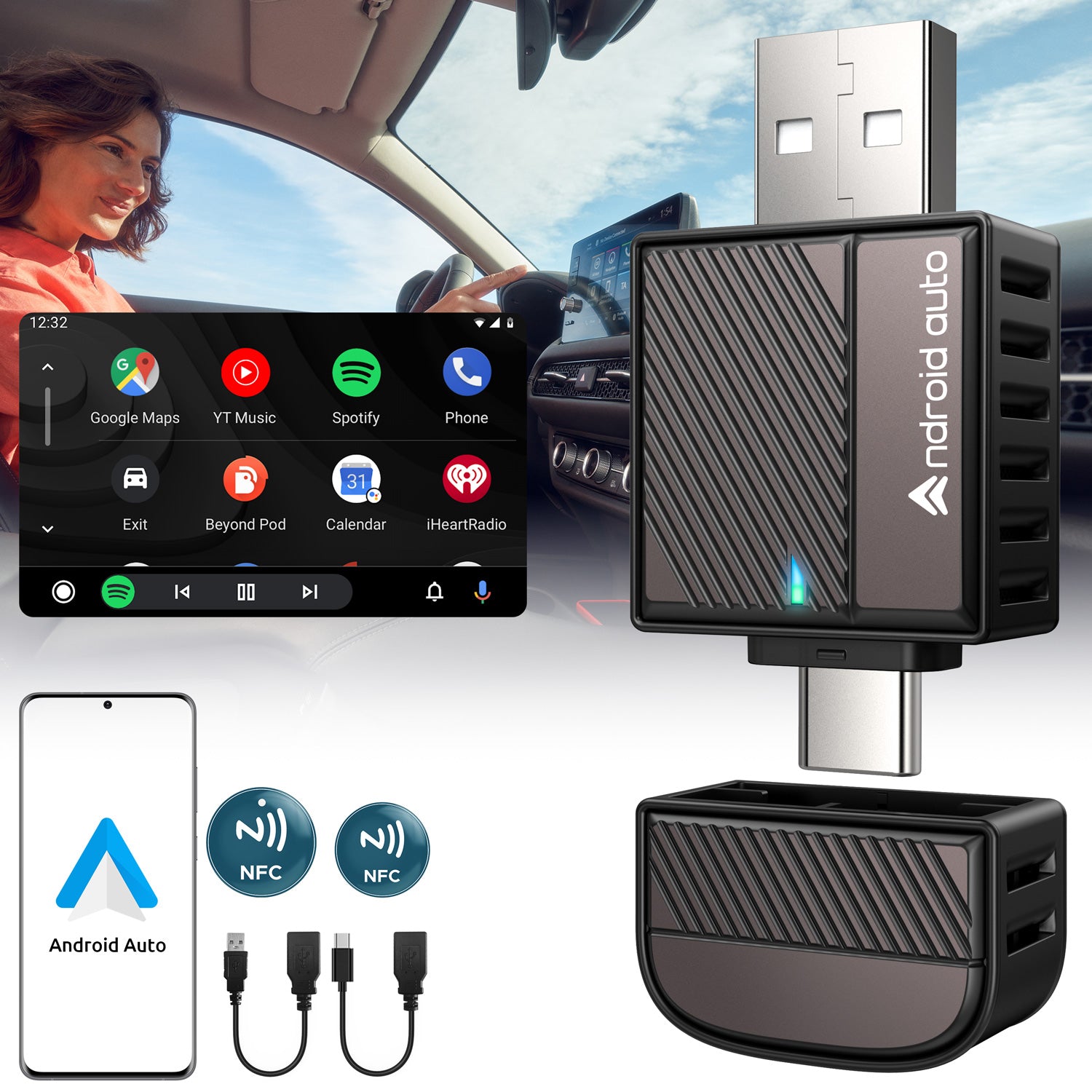 Wired to Wireless Android Auto Adapter Mocha Brown | Pearl White | Celestial Blue