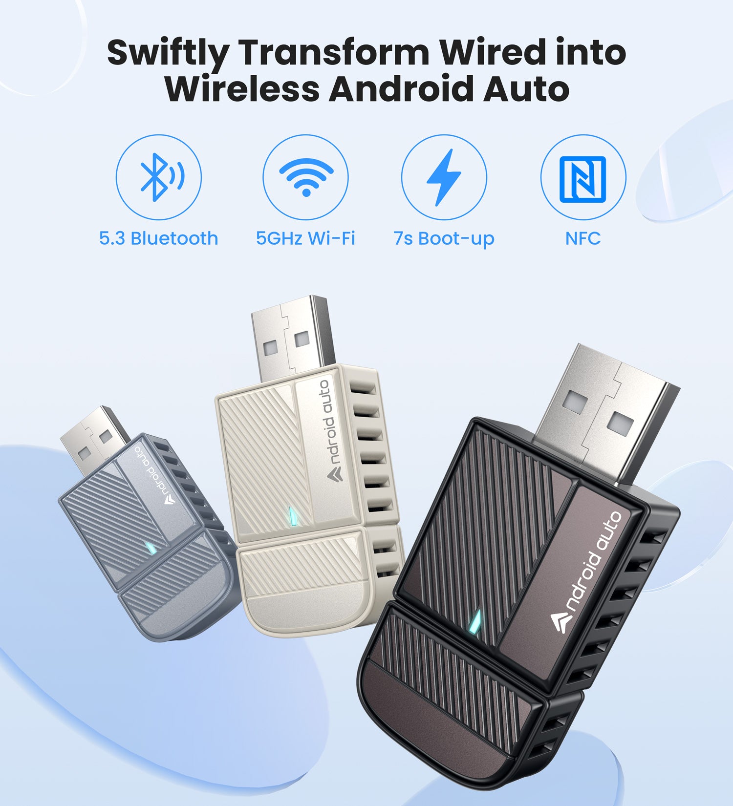 Wired to Wireless Android Auto Adapter Mocha Brown | Pearl White | Celestial Blue